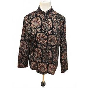 Vintage Mandarin Collar Tapestry Jacket Floral Fall Dress Barn Size Large